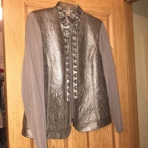 Silver leather front zip jacket